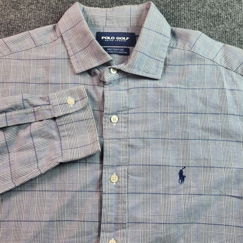 Polo Golf Ralph Lauren Westerton Plaid Button Down Shirt Two-Ply Cotton Mens